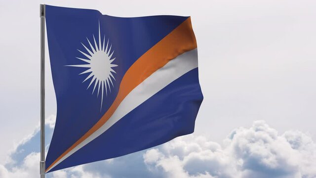 Marshall Islands flag on pole with sky background seamless loop 3d animation