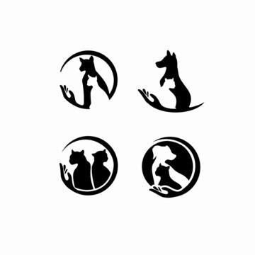 set of  cats and dogs simple logo, 
pets cartoon collection. Furry human friends home animals
