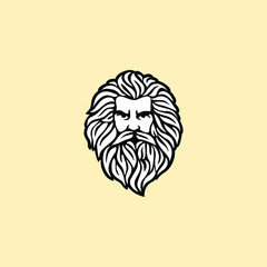 Ancient Greek God Sculpture Philosopher Face like Zeus Triton Neptune 
with Beard and Mustache logo design

