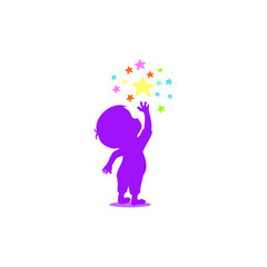 kid try to reach a Star Logo, dream Template Design, Emblem, 
Design Concept, Creative Symbol,