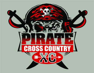 pirate cross country team design with half mascot for school, college or league