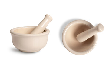 Mortar and pestle isolated on white background.
