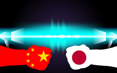 Conflict between china and japan, governments conflict concept. Two boxing glove isolated on a white background.
