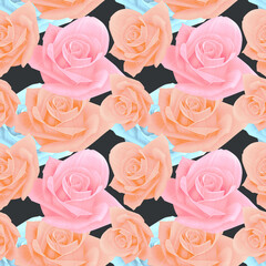 Seamless summer pattern with roses. Rose flowers background stylish floral. legant flowers and leaves Roses