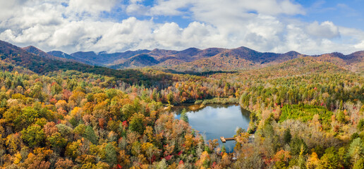 Autumn view of Lake Powhatan recreation area near Asheville North Carolina in the Blue Ridge...