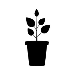 Black flowerpot on white background. Vector isolated outline drawing.  Floral background. Nature art. Stock image. EPS 10.