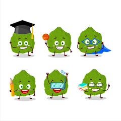 School student of kaffir lime fruit cartoon character with various expressions