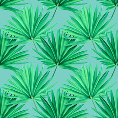 Seamles Leaves Pattern In Elegant Style. Tropical palm leaves, jungle leaves seamless floral pattern background