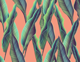 Seamles Leaves Pattern In Elegant Style. Tropical palm leaves, jungle leaves seamless floral pattern background