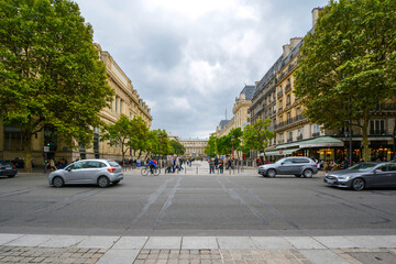 A street scene on the Ile de la Cite in the fourth arrondisement with the Palais du Justice visible...