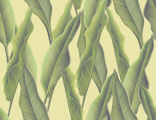 Seamles Leaves Pattern In Elegant Style. Tropical palm leaves, jungle leaves seamless floral pattern background