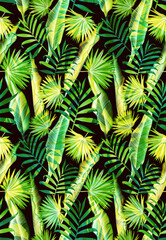 Seamles Leaves Pattern In Elegant Style. Tropical palm leaves, jungle leaves seamless floral pattern background