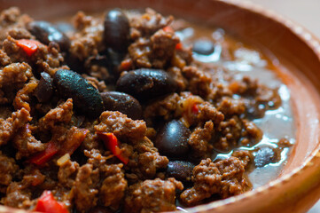 Chili Con Carne with wild rice and red pepper