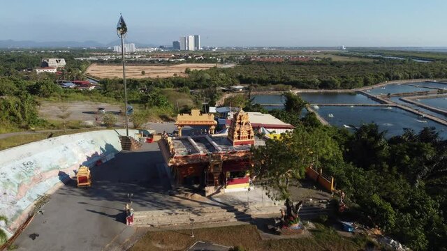 Aerial view Indian temple Arulmigu Balathandayuthapani Devasthanam in sunny day