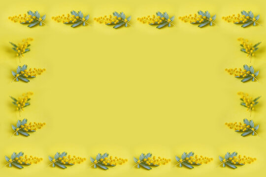 ミモザのフレーム（黄色の背景・合成画像）