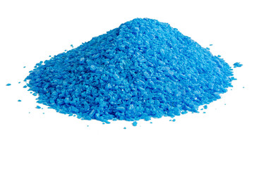pile of blue copper sulfate granules - close-up isolated on white background
