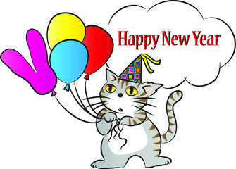 vector cartoon cat say happy new year