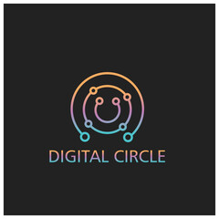 digital logo illustration of colorful circle lines on dark background .Vector design