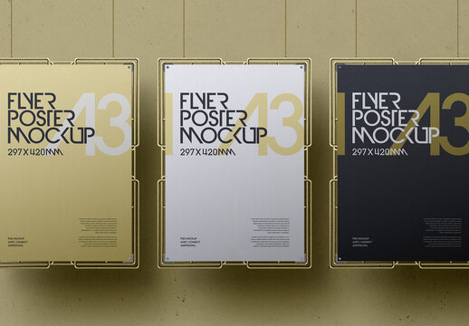 Hanging Mockup with Poster, Golden, Metal Frame Set