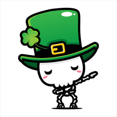 cute cartoon skull vector design wearing st patrick costume on st patrick's day