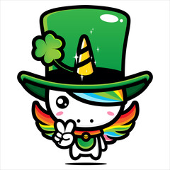 cute cartoon unicorn vector design wearing st patrick costume on st patrick's day