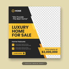 Luxury home for sale social media post template. Real estate square banner