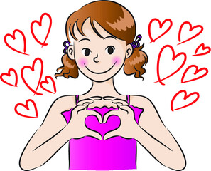 vector cartoon girl make finger with love sign