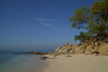 scenic view of Mamutik Island beach, located at Kota Kinabalu, Sabah, Malaysia