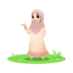 Cute Muslim girl standing and presenting