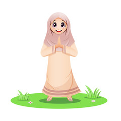 Cute Muslim girl standing and greeting salaam