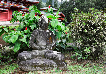 Peaceful Buddha Statue in Temple Garden