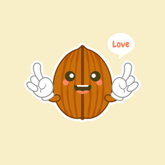 kawaii walnut flat design vector illustration. Useful and fresh food. Vegetarianism and vegans