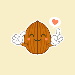 kawaii walnut flat design vector illustration. Useful and fresh food. Vegetarianism and vegans