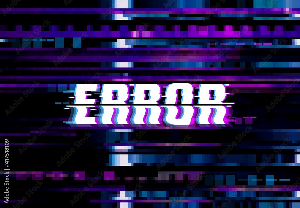 Aufkleber Error page with glitch effect, vector abstract background, no signal screen with glitched random elements on black backdrop. Vintage poster with digital noise distortion, messy and noisy pixel pattern