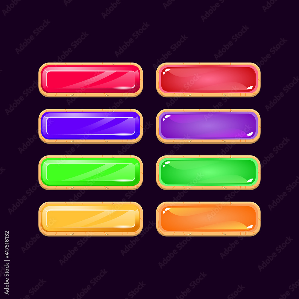 Wall mural set of game ui wooden diamond and jelly colorful button for gui asset elements vector illustration