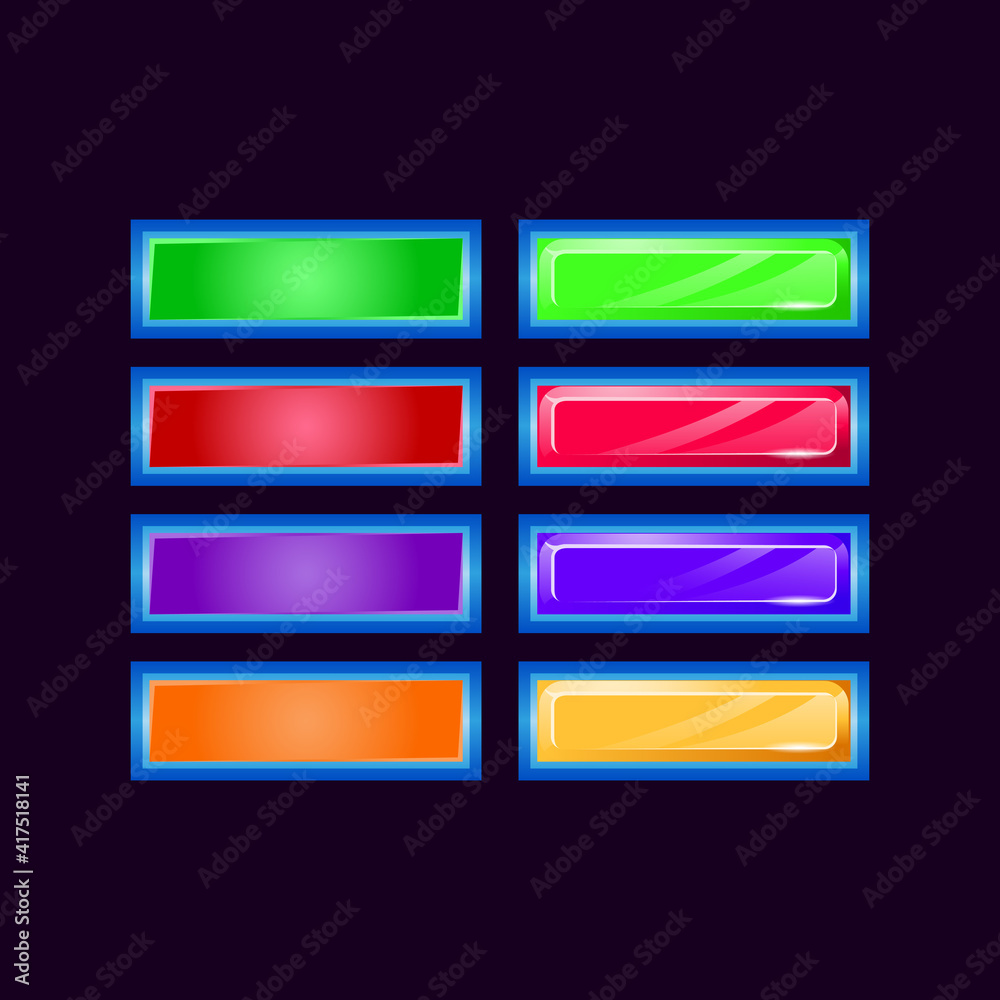 Wall mural set of game ui glossy diamond and jelly colorful button for gui asset elements vector illustration