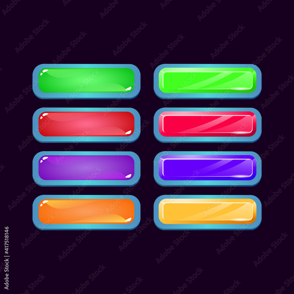 Wall mural set of game ui fantasy diamond and jelly colorful button for gui asset elements vector illustration