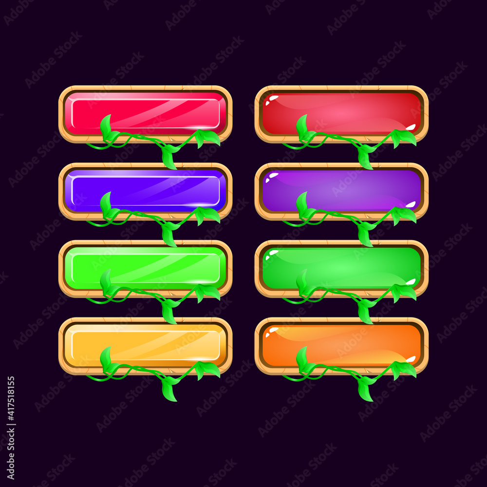 Wall mural set of game ui wooden leaves diamond and jelly colorful button for gui asset elements vector illustr