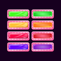 Set of game ui pink diamond and jelly colorful button for gui asset elements vector illustration