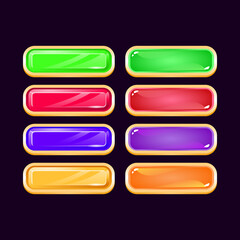 Set of game ui golden diamond and jelly colorful button for gui asset elements vector illustration