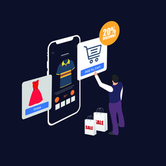 Online Shopping App Vector Design on Dark background