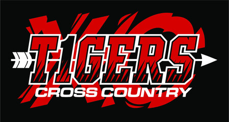 tigers cross country team design with arrow for school, college or league