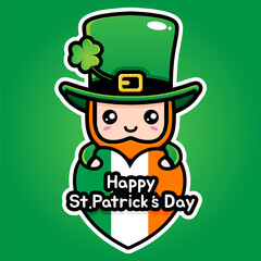 cute boy cartoon vector design wearing st patrick costume holding irish love with happy patrick's day text