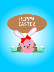 cute, gentle Easter composition, a beautiful rabbit is waiting for guests, a card with greetings