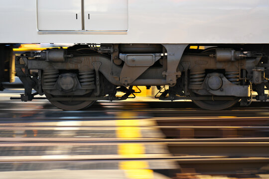 Nara,Japan-October 14, 2020: Panning of a bogie passing railroad crossing in Nara, Japan
