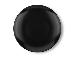 Black plate isolated on white background. Top view