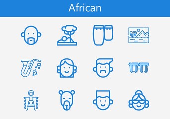 Premium set of african line icons. Simple african icon pack. Stroke vector illustration on a white background. Modern outline style icons collection of Slavery, Savannah