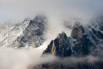 View of himalayan peaks in mist from Nepal