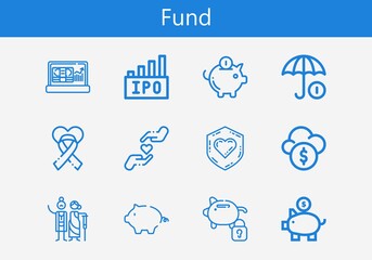Premium set of fund line icons. Simple fund icon pack. Stroke vector illustration on a white background. Modern outline style icons collection of Piggy bank, Ipo, Profit