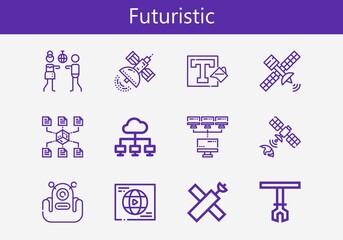 Premium set of futuristic line icons. Simple futuristic icon pack. Stroke vector illustration on a white background. Modern outline style icons collection of Robotic arm